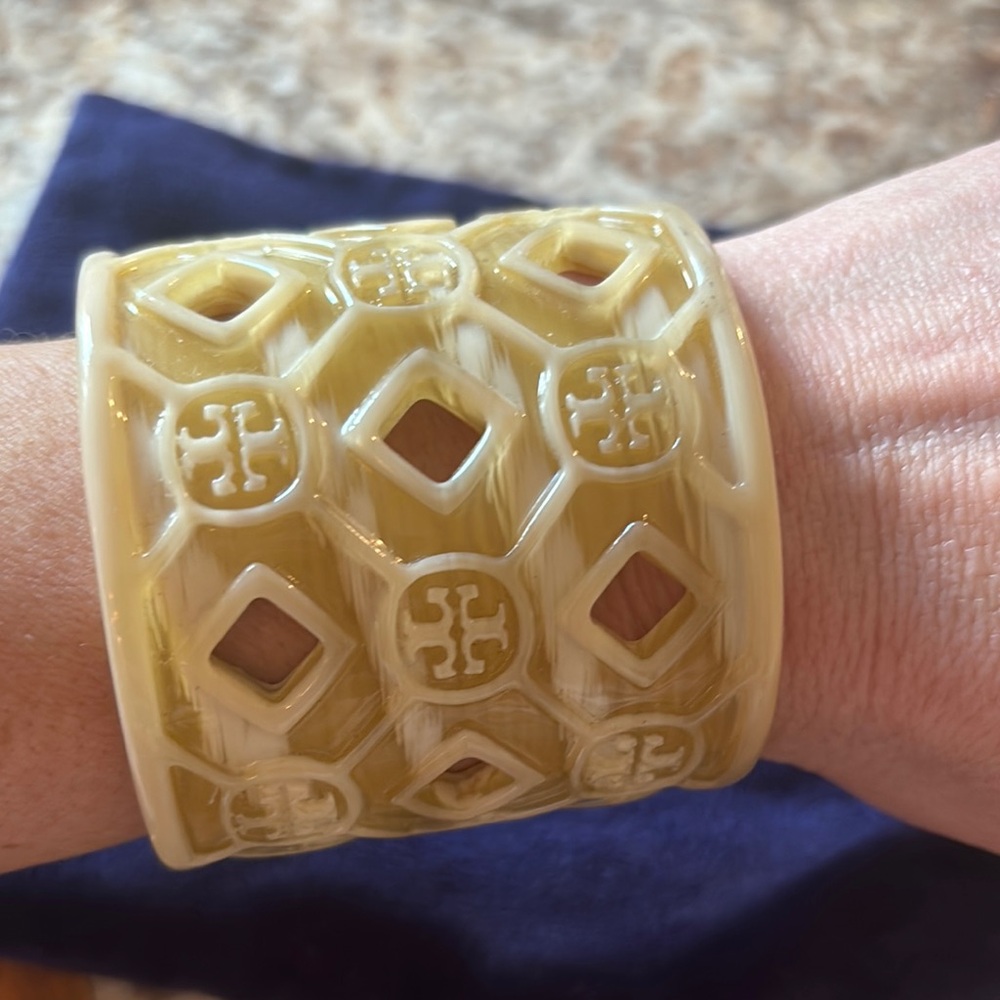 Tory Burch Cream and Tan Bangle Bracelet
